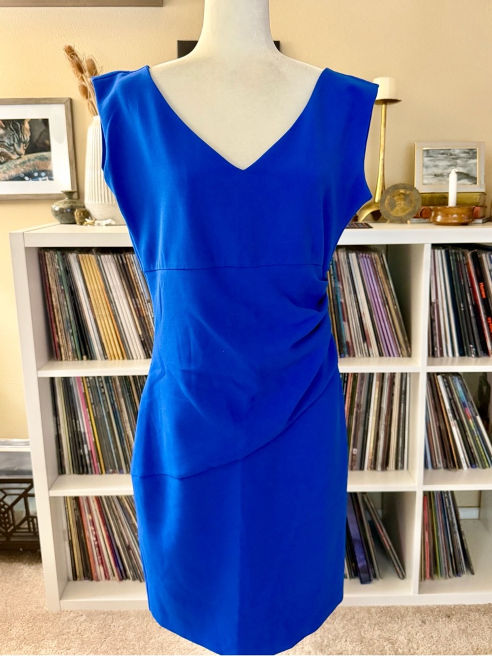Diane Von Furstenberg Size 14 Blue Sleeveless Bevin Sheath Ruche Midi Dress